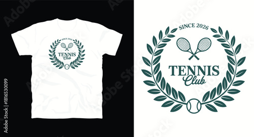 Tennis club logo with rackets and laurel wreath