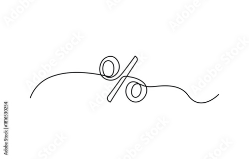Linear background of percent sign art logo. One continuous line drawing of a percent sign. Vector illustration. Linear percent icon isolated, Continuous one line percent sign. percentage illustration,