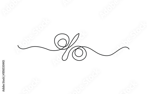 Linear background of percent sign art logo. One continuous line drawing of a percent sign. Vector illustration. Linear percent icon isolated, Continuous one line percent sign. percentage illustration,