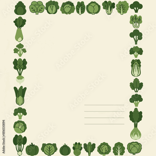 Vegetable border with cabbage, broccoli, and bok choy.