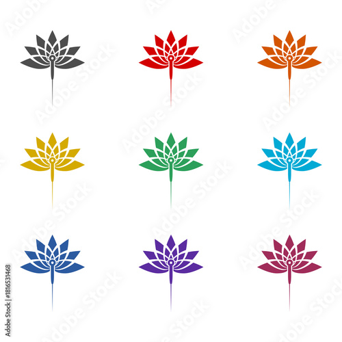 Acupuncture needle and lotus flower icon isolated on white background. Set icons colorful