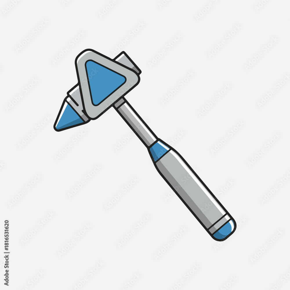 Fototapeta premium A gray and blue illustration of a pickaxe with a triangular head on a white background.