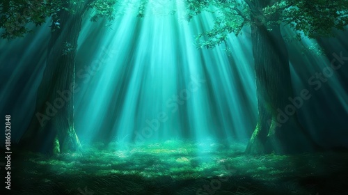 Wind whispering through towering trees in a dark forest, revealing hidden runes in the bark.