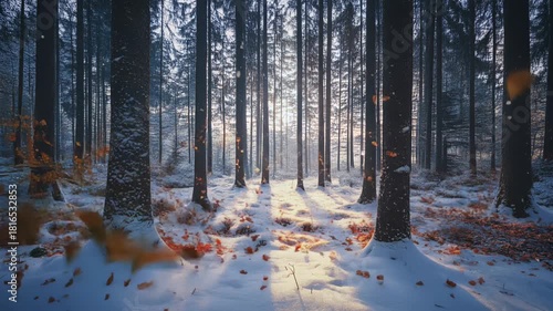 Transition From Autumn to Winter in a Serene Forest Landscape