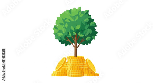 Growing Money Tree on Coins White Background.