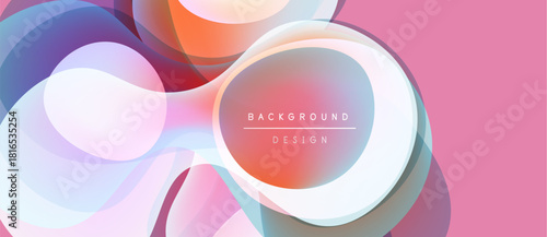 Abstract colorful shapes overlap, creating dynamic background. Soft gradients, pink hues dominate composition. Modern design element.