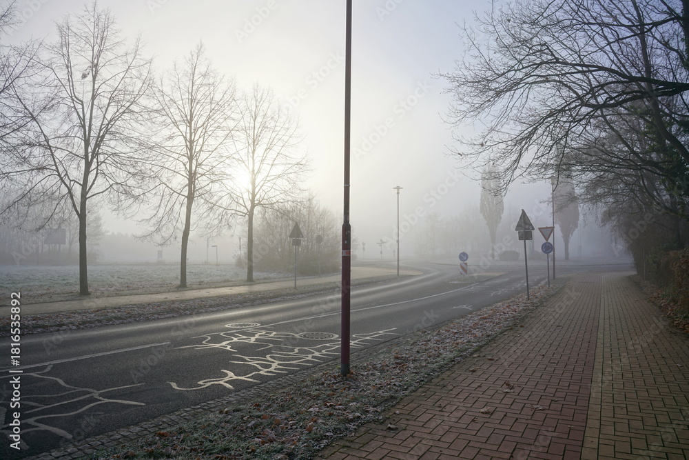 Naklejka premium Strasse im Morgennebel