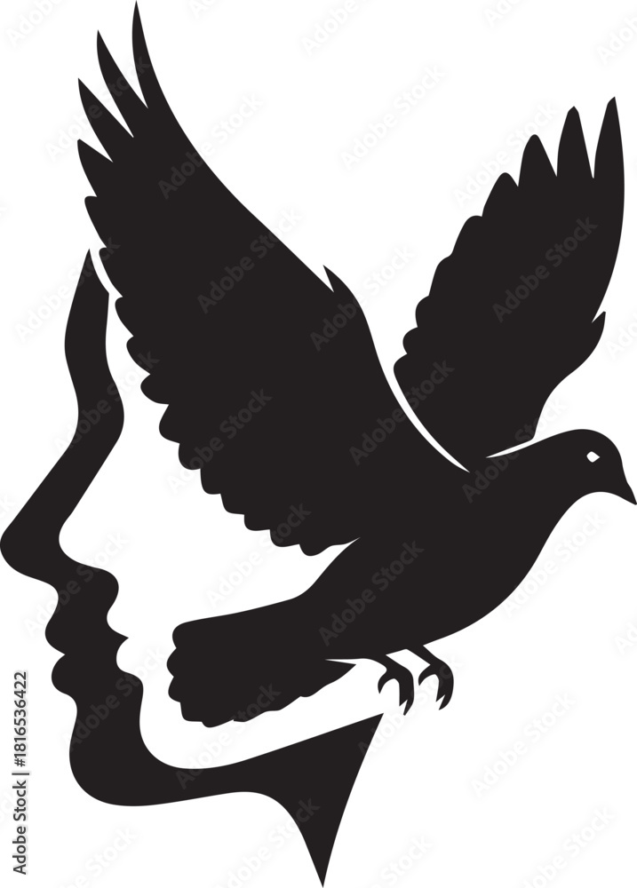 Obraz premium Silhouette of a human profile with a dove flying out of the head