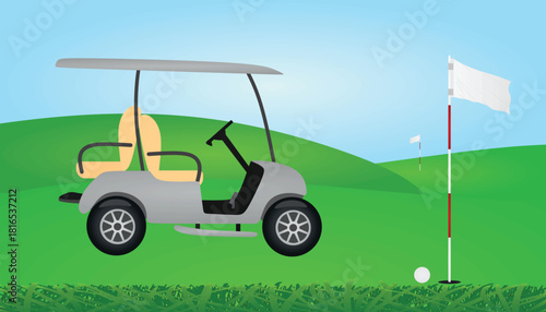 Golf scene with flag and ball. vector	
