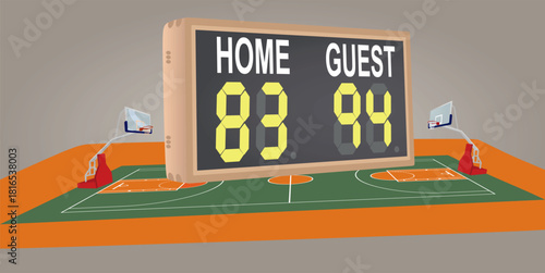 Basketball field with scoreboard. vector illustration	