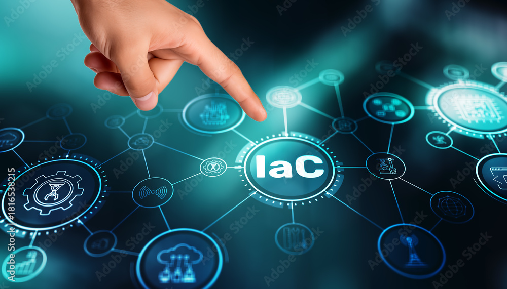 Obraz premium Infrastructure as Code (IaC) automates and manages IT infrastructure using configuration files for consistency and efficiency