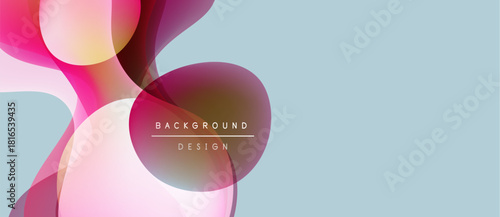 Abstract shapes overlap, creating vibrant color gradients. Light blue background complements pinks, oranges, yellows. Text reads background design.