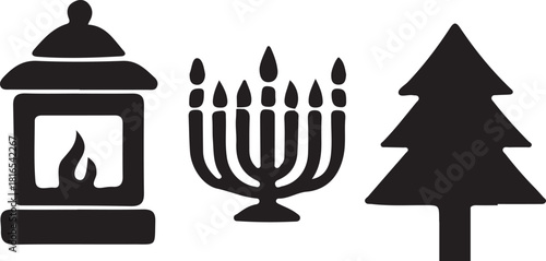 Vector illustration icon symbol design of a set of candles with a burning flame for celebration and holiday light