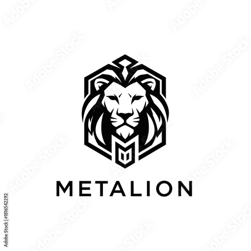 Modern geometric lion head logo in a bold hexagonal frame.