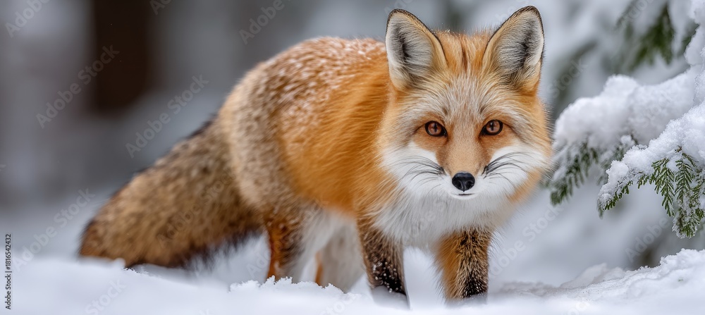 Obraz premium A Captivating Fox in a Winter Wonderland, Showcasing Its Fur Coat Against Fresh Snowfall