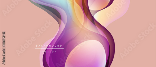 Abstract flowing shapes, warm colors, peach tones dominate. Modern design elements create dynamic visual effect. Background features gradient hues.