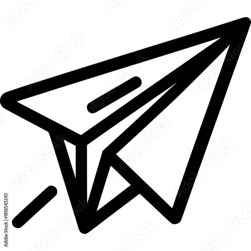 Paper Airplane: A simple line art of a paper airplane, depicting flight, travel, and communication, against a stark background.