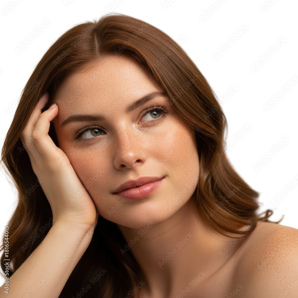 Obraz premium Portrait of a young woman with red hair looking away isolated on white