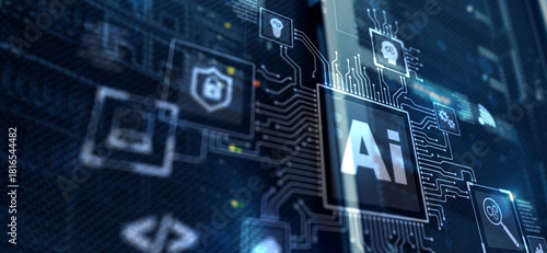 Artificial Intelligence Processor Concept. Abstract server background