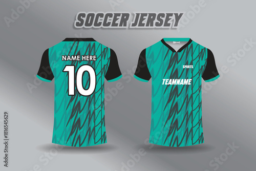 Soccer jersey design with number 10, front and back view, sports apparel