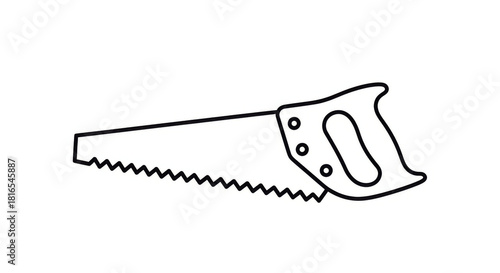 Hand Saw Outline with Carpentry Tool, and White Background.