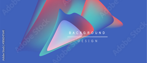 Abstract fluid shapes overlap, creating vibrant color gradients. Blue background emphasizes dynamic design elements. Modern aesthetic.