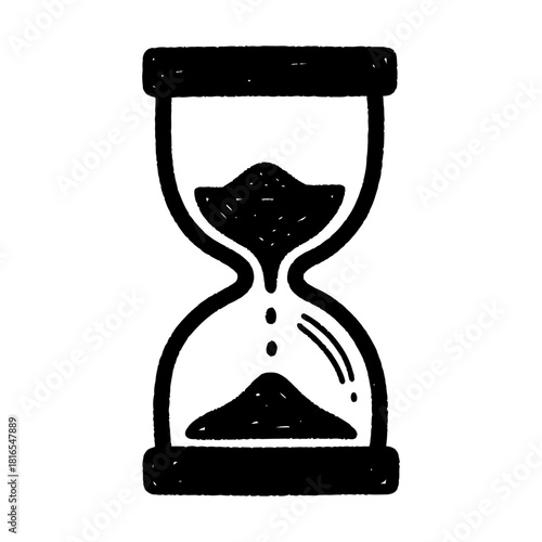 Monochrome Hand-Drawn Hourglass Sketch with Grains of Sand