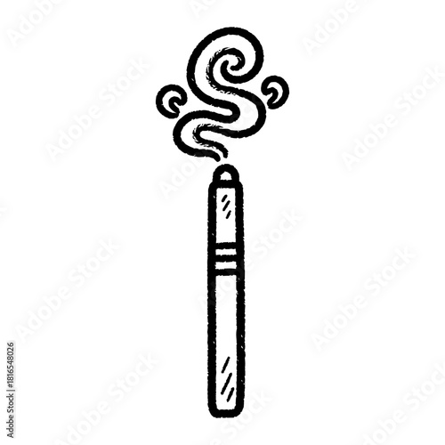 Doodle style illustration of an incense stick with swirling smoke