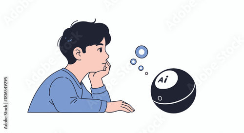 Young Man Contemplating AI Decision Making Illustration