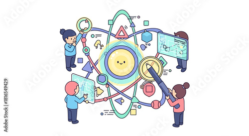 Scientific Research Teamwork and Data Analysis Illustration