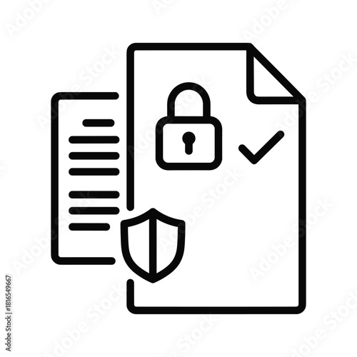 Line icon representing secure document, data protection, privacy, and verified file safety, isolated on