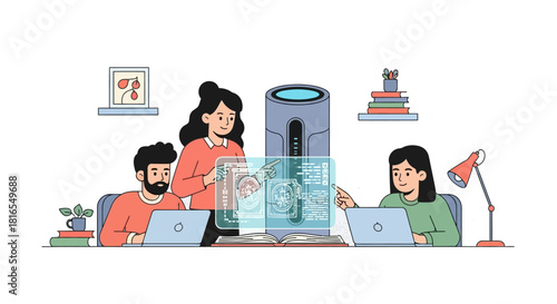 Team Collaboration on AI Data Analytics Project Illustration