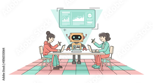 Artificial Intelligence Robot Collaboration in Business Meeting