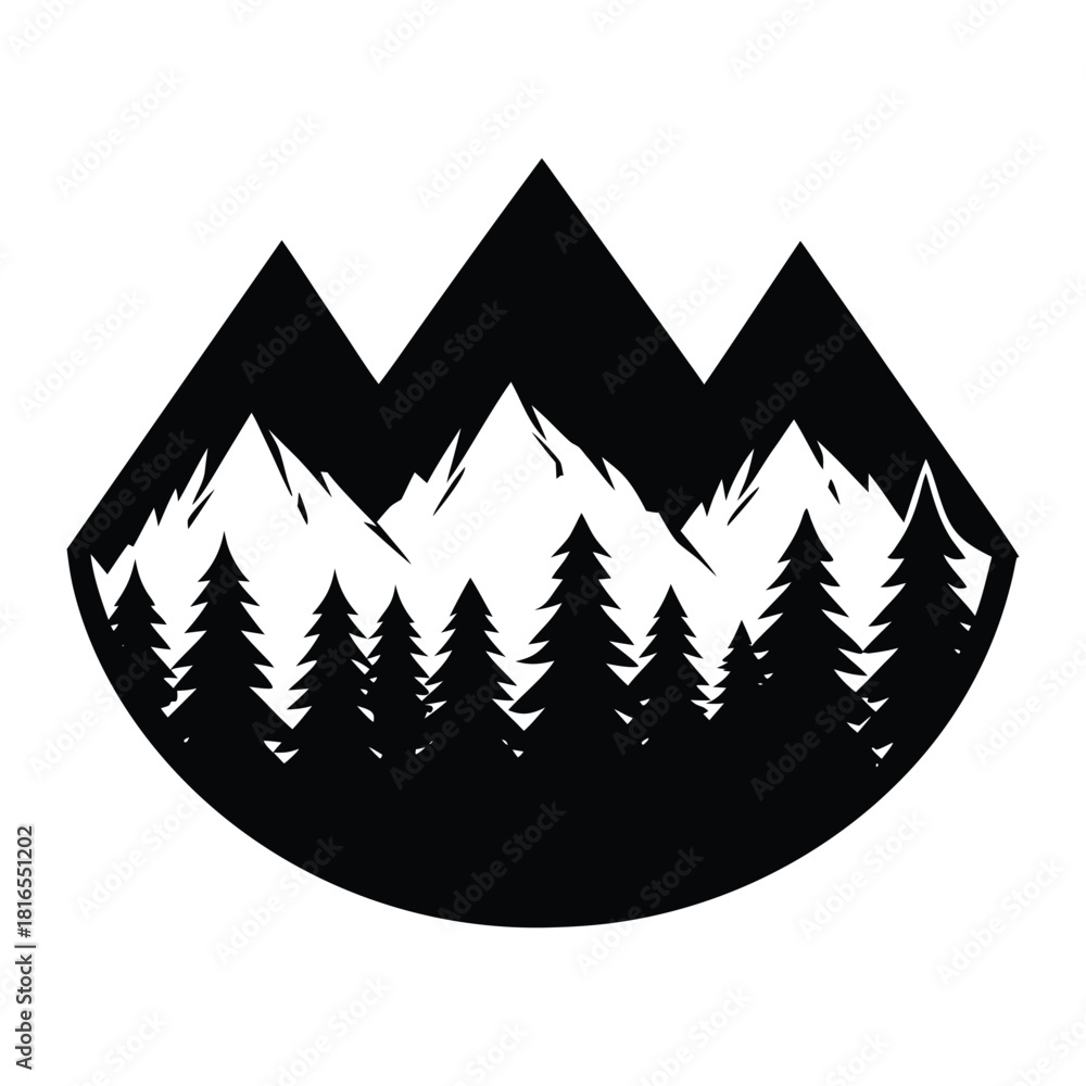 Obraz premium Mountain and Forest Landscape Silhouettes Vector 