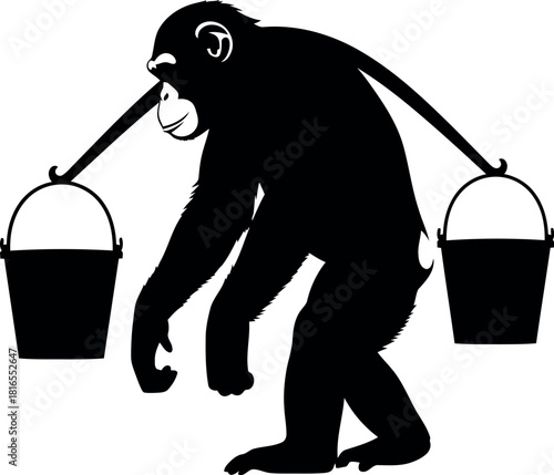 Chimpanzee carrying buckets silhouette