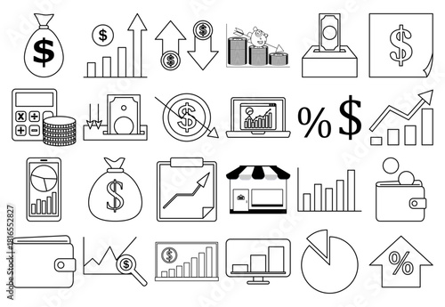 Hoja de iconos financiero, gráficos y estadística
