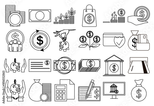 Hojas de iconos de gestión económica y monetaria