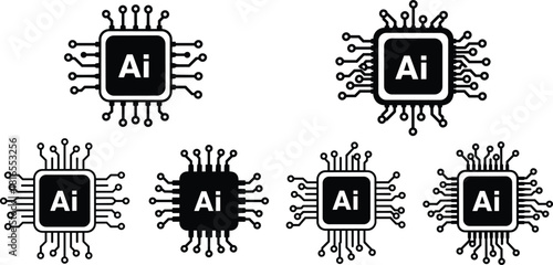 AI chip icons, artificial intelligence processor, microchip, technology, hardware, computing, machine learning, digital, circuit, innovation, data, future, electronics