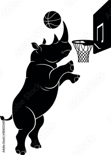 Rhino dunking basketball silhouette