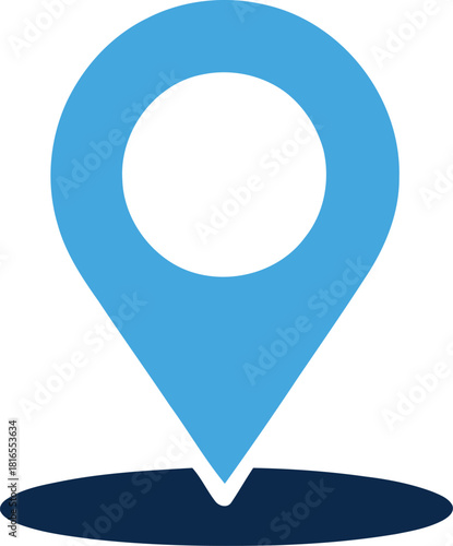 Blue location pin icon with shadow for maps and navigation applications