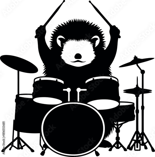 Cute hedgehog drummer rocking out
