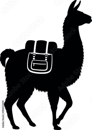 Black llama silhouette with pack vector art