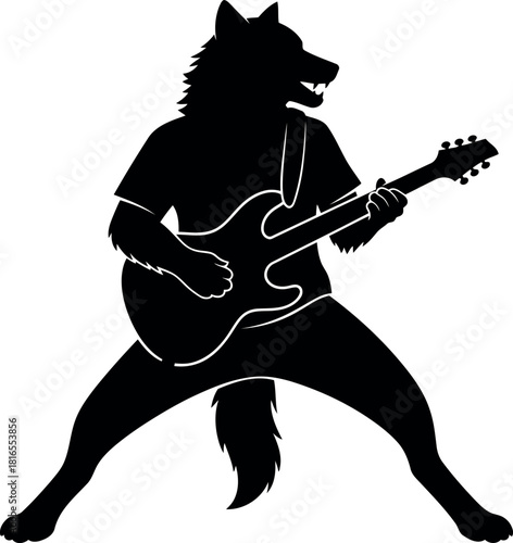 Rockstar wolf silhouette playing electric guitar