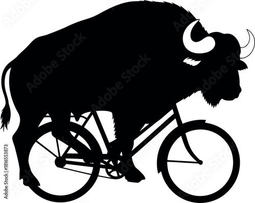 Buffalo riding bicycle silhouette