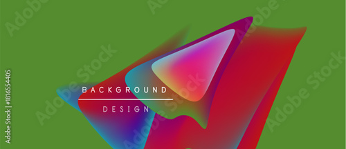 Abstract vibrant design features flowing shapes, colors blend smoothly. Text reads background design over colorful form. Green backdrop completes composition.