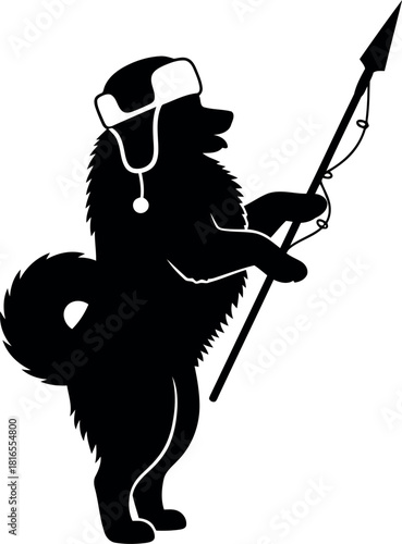 Fluffy dog silhouette with spear