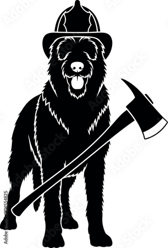 Hero dog firefighter with axe silhouette