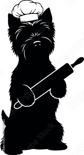 Chef dog with rolling pin silhouette