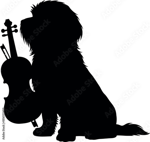 Dog silhouette holding violin