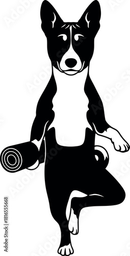 Dog yoga pose tree pose with yoga mat